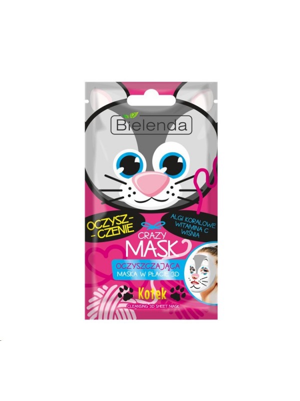 Bielenda Crazy Mask oczyszczająca Maska w płacie Kotek 1 sztuka