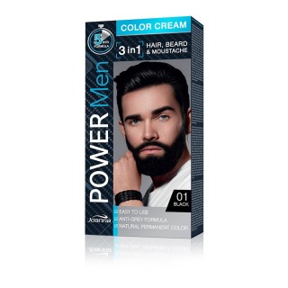 Joanna Power Men Cream Color 3w1 - męska farba do włosów, brody oraz wąsów - /01/ Black