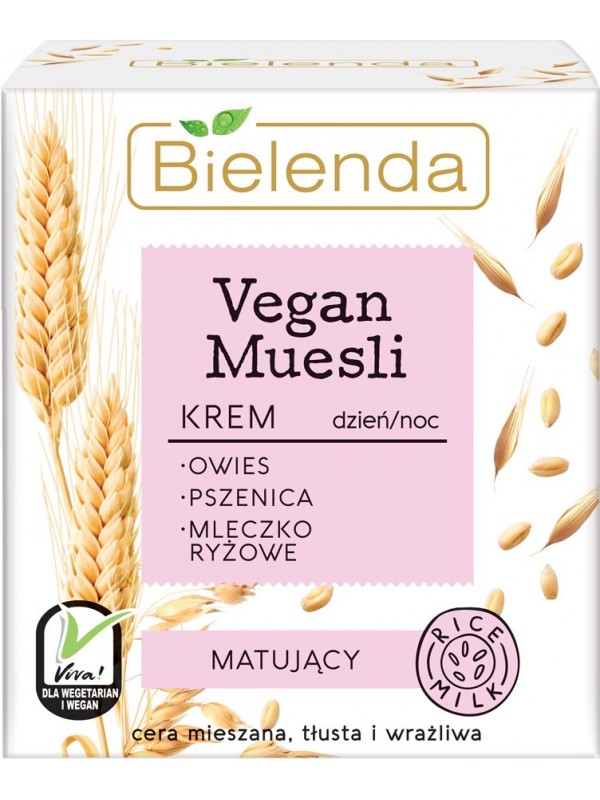 Bielenda VEGAN MUESLI krem matujący owies + pszenica + mleko ryżowe dzien/noc 50 ml