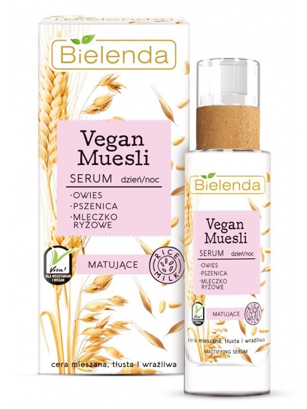 Bielenda VEGAN MUESLI serum matujące owies + pszenica + mleko ryżowe dzien/noc 30 ml