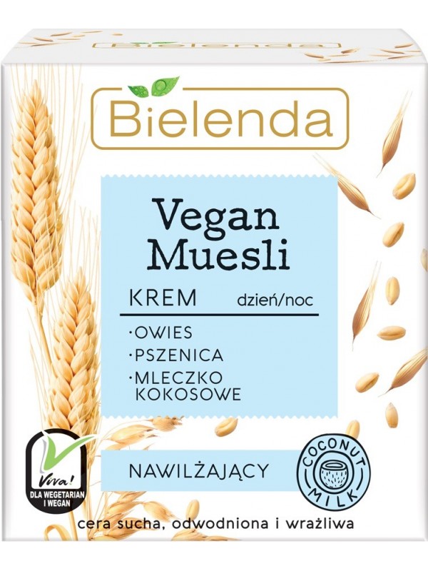 Bielenda VEGAN MUESLI Krem nawilżający owies + pszenica + mleko kokosowe dzien/noc 50 ml