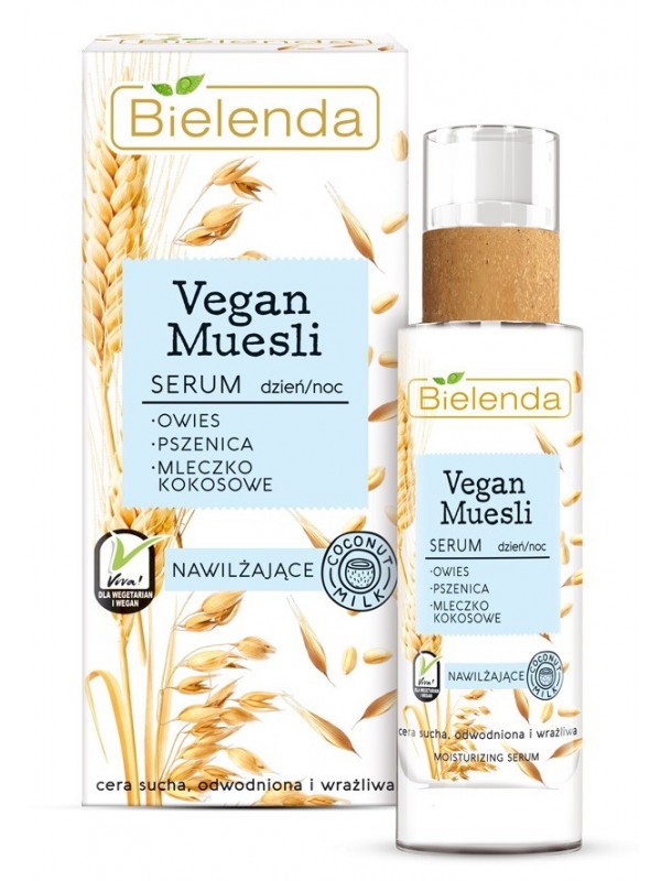 Bielenda VEGAN MUESLI serum do twarzy nawilżające owies + pszenica + mleko kokosowe dzien/noc 30 ml