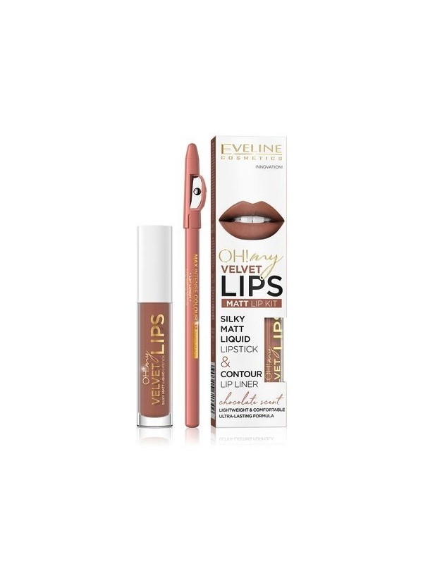 Eveline OH My Lips Pomadka matowa w płynie 4,5 ml + Konturówka do ust zestaw /14/ Choco Truffle