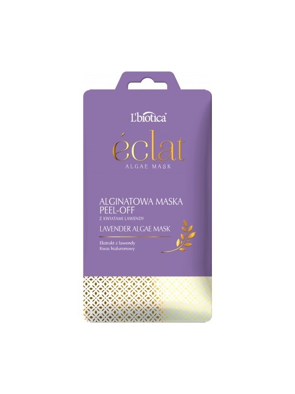 L'biotica Eclat Peel-off Maska do twarzy Algientowa z kwiatami lawendy i kwasem hialuronowym 10 g