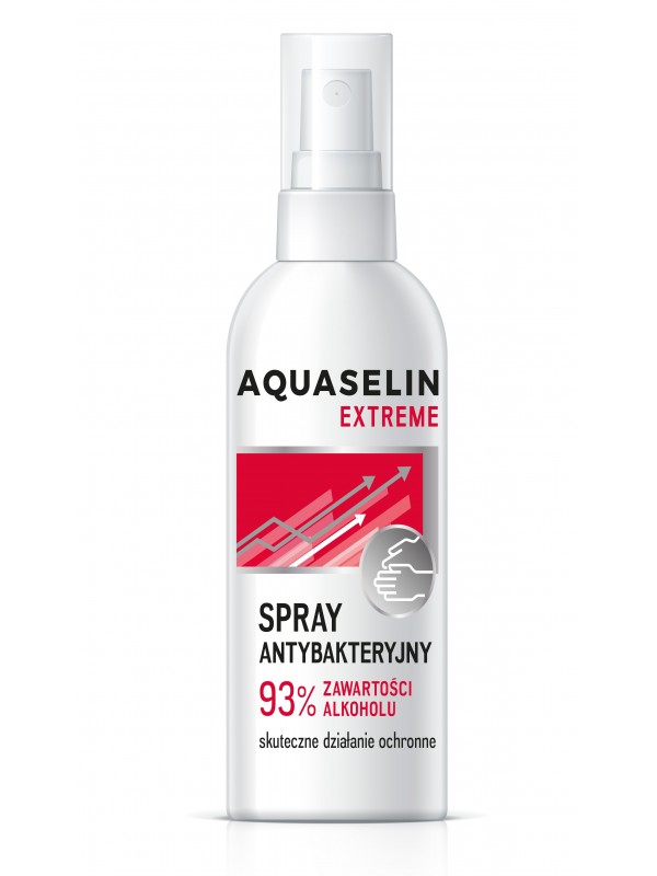 Aquaselin Extreme Spray ANTYBAKTERYJNY extra mocny 93% zawartości alkoholu zawiera łagodzący Depantenol 100 ml