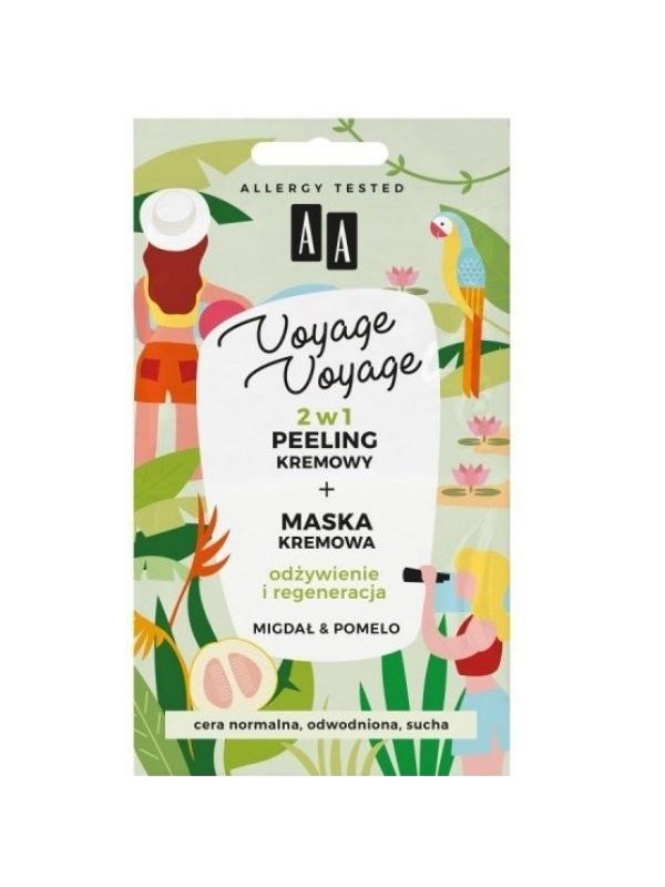 AA VOYAGE VOYAGE 2w1 Peeling kremowy + Maska kremowa Odżywienie i regeneracja Mango & Pomelo 2x5 ml