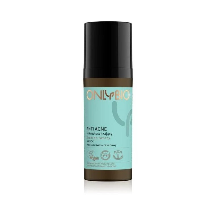 ONLYBIO Anti Acne mikrozłuszczający Krem do twarzy na noc Matcha & Kwas azelainowy 50 ml