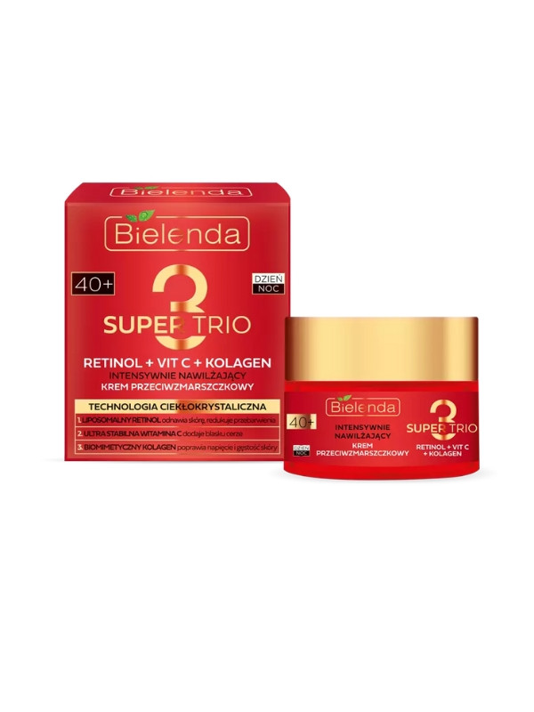 Bielenda Super Trio Retinol + Vit C + Kolagen intensywnie nawilżający Krem przeciwzmarszczkowy 40+ dzień/noc 50 ml