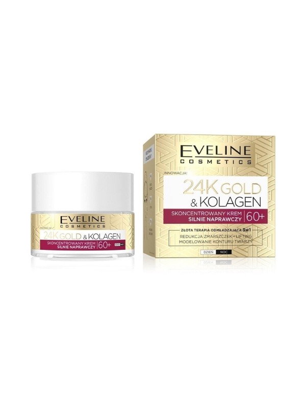 Eveline 24K Gold & Kolagen Skoncentrowany Krem do twarzy 60+ Silnie naprawczy 50 ml