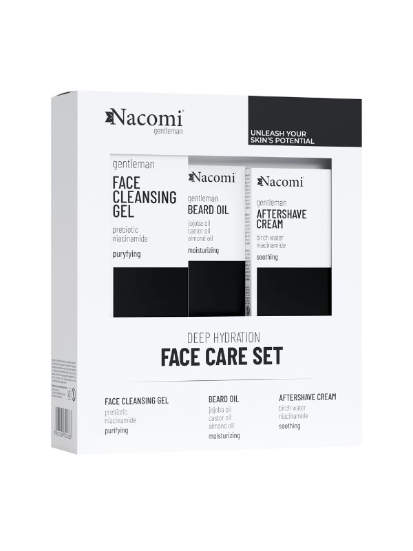 Nacomi Men Face Care Set Zestaw prezentowy dla mężczyzn Żel do mycia twarzy 140 ml + Olejek do brody 40 ml + Krem po goleniu 50