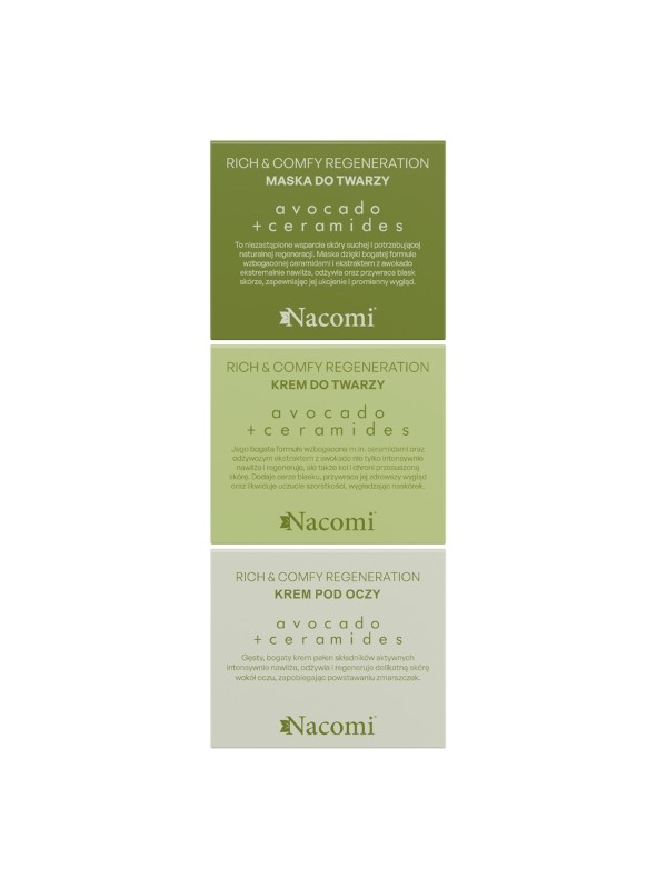 Nacomi Face Care Set Avocado Zestaw prezentowy Krem do pielęgnacji twarzy 40 ml + Maska do twrazy 40 ml + Krem pod oczy 15 ml