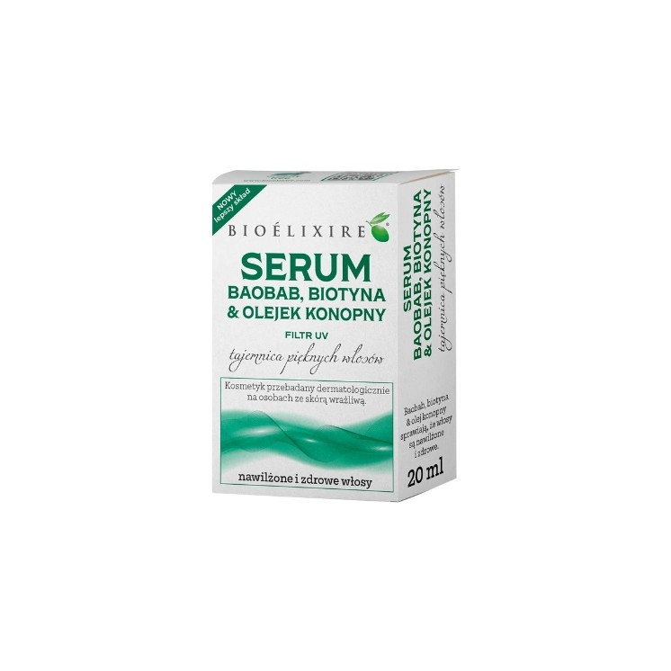 BioElixire silikonowe Serum do włosów Baobab + Biotyna i Olejek konopny 20 ml