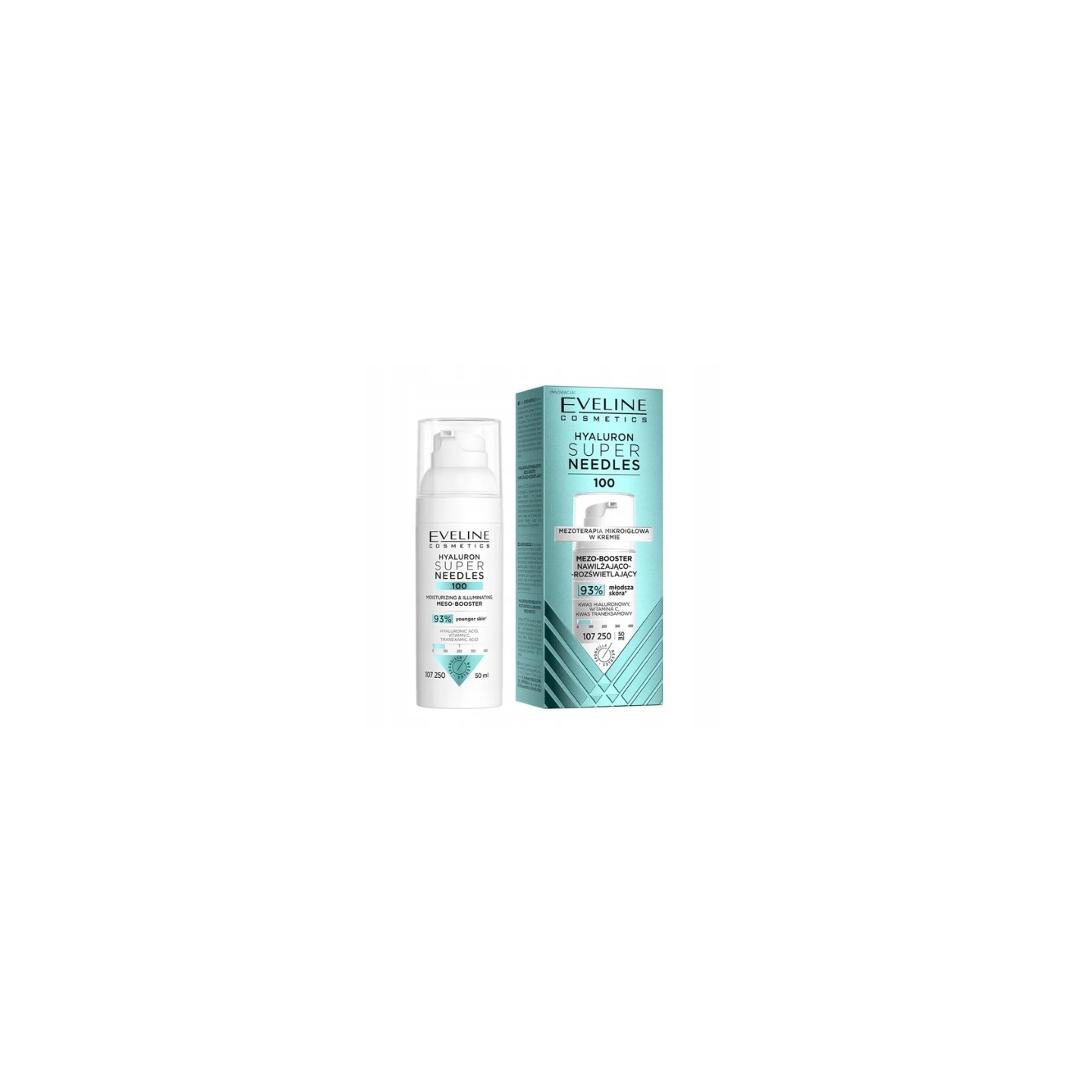 Eveline Hyaluron Super Needles 100 Mezo-booster nawilżająco-rozświetlający 50 ml Eveline Hyaluron Super Needles 100 Mezo-booster nawilżająco-rozświetlający 50 ml