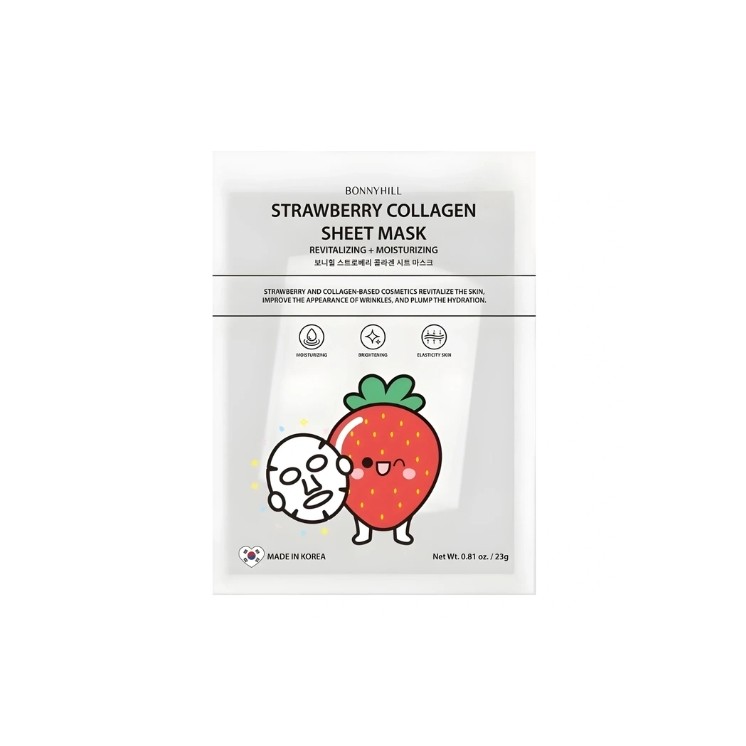 BonnyHill Strawberry Collagen Sheet Mask rewitalizująco-nawilżająca Maseczka do twarzy w płachcie 1 sztuka