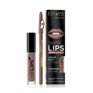 Eveline OH My Lips Pomadka matowa w płynie 4,5 ml + Konturówka do ust zestaw /02/ Milky Chocolate