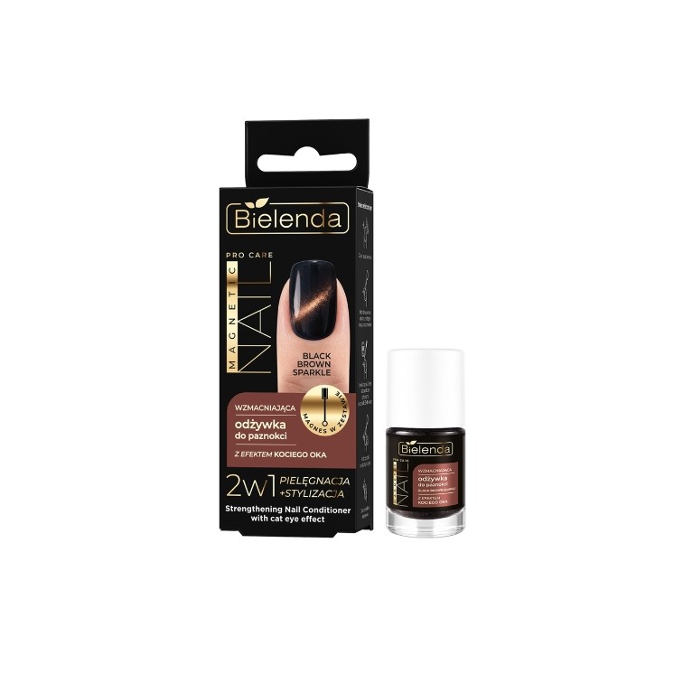 Bielenda Pro Care Magnetic Nail utwardzająca Odżywka do paznokci z efektem kociego oka Black Brown Sparkle 5 ml